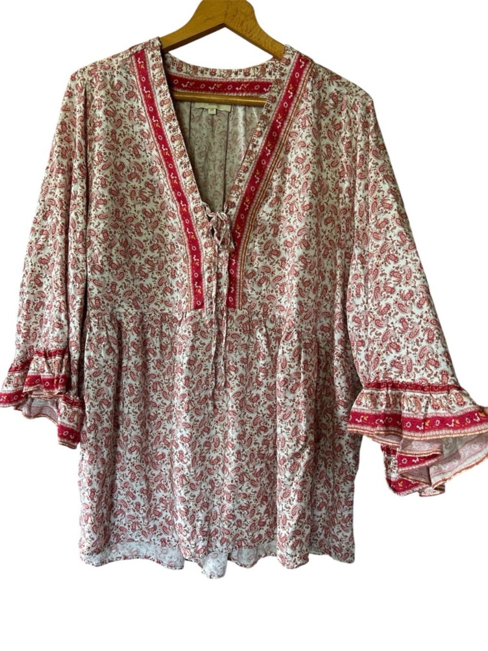 Boho Paisley Peasant Top | Cottagecore Red Flowy Tunic